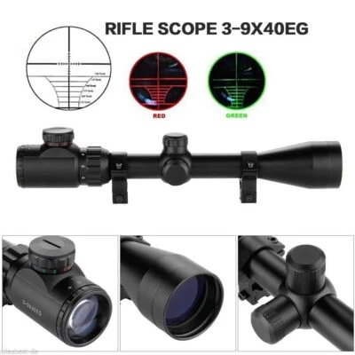3-9x40EG Tactical Riflescope Optic Sight Green Red Illuminated Hunting Scopes - Image 1 of 4