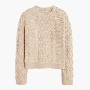 J Crew Donegal Knit Crew Sweater Tan Cable Knit Fisherman Womens Plus Sz XXL NWT - Picture 1 of 6