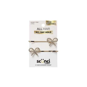 Scunci Trend Essentials Bobby Pins, 2-Pack, Gold with Rhinestone Bow Design - Picture 1 of 1