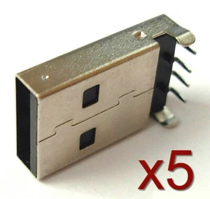 5x USB connector Male Type A / 4 pins to 90° - Picture 1 of 12