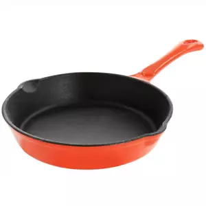 Enameled round 8 In. Pre Seasoned Cast Iron Frying Pan in Orange - Picture 1 of 7