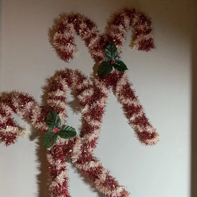 "Dos guirnalda de oropel colgante de pared bastón de caramelo vintage decoración 15"" oro rosa" Foto 1 de 4