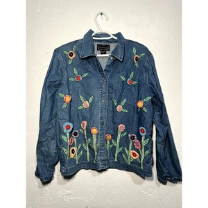 Giacca denim donna media grandmacore bottoni floreale cotone nuove direzioni - Foto 1 di 5