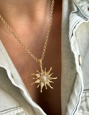 Collar Boho Celestial para Mujer Pavé Sol Oro 3mm Cadena Rolo Foto 1 de 4