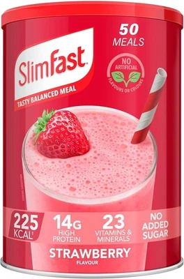 SlimFast Strawberry Meal Replacement Shake 1.825kg 50 Servings Weight Loss - Image 1 of 4