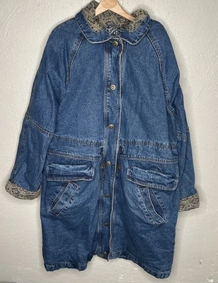 Chaqueta Parka De Colección Años 80-90 Visto Actual Talla Grande Azul Denim Forrada Pesada Borde de Encaje Foto 1 de 4