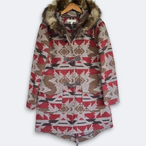 Staring At Stars Southwestern Hooded Parka Coat Faux Fur Trim Womens XS Aztec - Picture 1 of 13