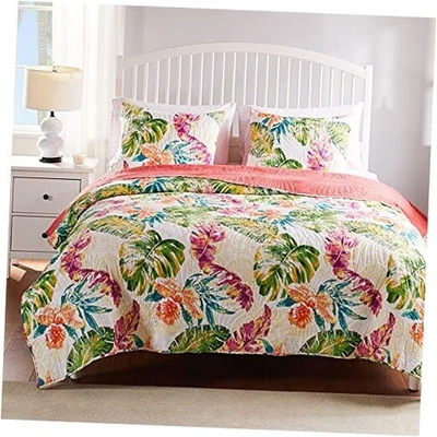 Groenlandia Home Tropics Hojas de Palma Algodón Costero 3 Piezas Completo/Coral Reina Foto 1 de 4
