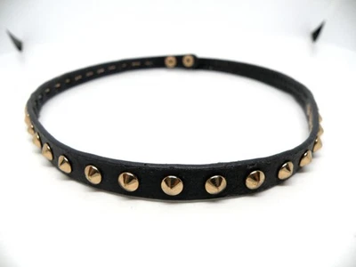 Sheng Tong Signed Black Leather Button Rivet Women Gold Jewelry Biker Necklace - Image 1 of 4