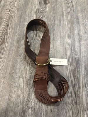 Cinturón para mujer Anthropologie Tonya doble junta tórica cinturón cuero marrón hebras ML Foto 1 de 4