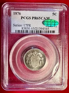 1876 5c Shield Nickel PCGS PR65 CAM CAC, Centennial Proof Cameo - Picture 1 of 4