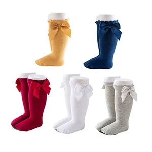 Baby Girls Knee High Socks Bow Tube 1-2T Navy Blue,wine Red,grey,white,mustard - Picture 1 of 7