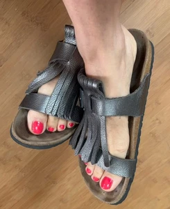 Papillio Birkenstock Leder 40 schmal Fransen Metallic - Bild 1 von 6