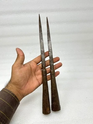 Antique Iron Mugha Period War Weapon Spear Old Iron Hand Forged Bhala Dagger 2pc - Image 1 of 4