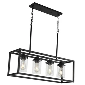Farmhouse Linear Chandeliers for Dining Room,Rectangle 4 Light Kitchen Island - Picture 1 of 8
