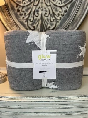 Edredón Pottery Barn Kids Shining Star Brilla en la Oscuridad Doble Gris Nuevo con Etiquetas OB Foto 1 de 4
