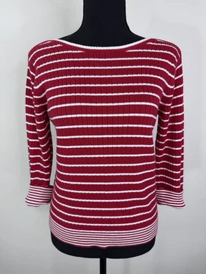 Vintage White Stag Sweater Womens Small Striped Ribbed Knit Pullover 90s - Image 1 of 4