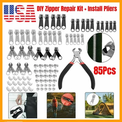 85PCS Zipper Replacement Repair Kits Install Pliers for Bags Jacket Coats Jeans - Image 1 of 4
