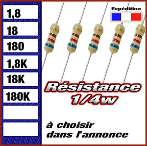 résistance 1/4w (0,25w ) 1,8 # 18 # 180 # 1,8K # 18K # 180K ohms - Imagen 1 de 1