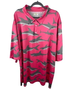 Obnoxious Golf Shirt Men 4 XL Short Sleeves Pink Sharks Collared Lightweight - Picture 1 of 12