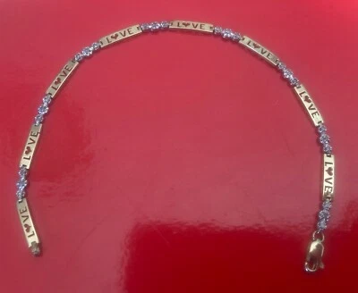 Love Tennis Bracelet Solid 10K Yellow Gold 24 Diamonds 7" Stunning - Image 1 of 4