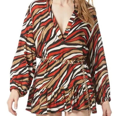 Blusa MICHAEL KORS - Manga Cinturón Túnica Natación Encubrimiento - Grande NUEVO SIN ETIQUETAS Foto 1 de 2