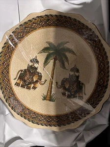4- 11.5" Heavy Pottery Serving Platter w/Elephants in Ceremonial Costumes & Palm - Picture 1 of 7