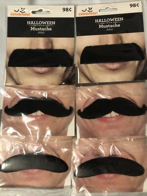 Mens Celebrate Halloween Assorted Mustache lot of 6 Stick On Cosplay Theater - Image 1 of 4