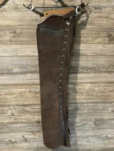 Chap de cuero marrón gamuza cuero hecho a mano - Western Cowboy Chap - Imagen 1 de 3