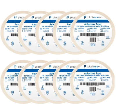 PLASTCARE USA 10 Autoclave Tape 1" x 60 Yards, Sterilization Indicator Roll for Steam Chemical