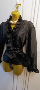 New Coast Size 6 Annetta Black Silk Blouse, Top Ruffle Frill Cuffs Shirt - Picture 1 of 10