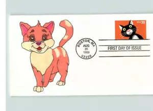 Hand Painted CAT on Bright Eyes 1999 First Day of Issue, # 1 of 1 made! - Picture 1 of 1