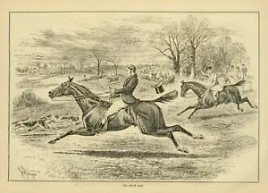 FOXHOUNDS AND HUNTSMEN RIDING HORSES CHASING THE WILEY FOX HUNTING SPORTS DOGS - Picture 1 of 1