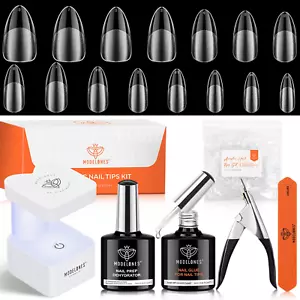 Gel Nail Kit Almond, Upgrade 15Sizes Fake Nails, 9-In-One Glue Nail Dehydrator & - Picture 1 of 12