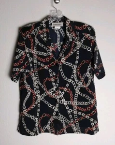 Vintage Donnkenny Classics Red Tan Black Chain Print Button Down Shirt Medium - Picture 1 of 3