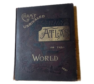 1889 Cram's Unrivaled Family Atlas of The World Colored Maps Indexed US Cities - Picture 1 of 22