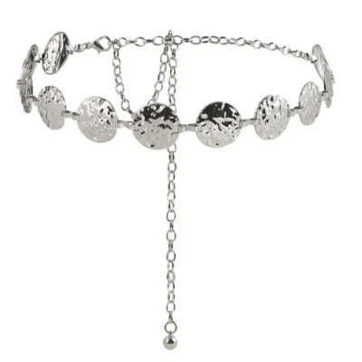 Elegant Vintage Style Silver Hammerred Circles Fashion Metal Waist Chain Belt - Image 1 of 4