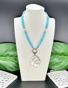 Halskette ,2 In 1 Edelsteinen Collier. Amazonit, Perlmutt  - Bild 1 von 10