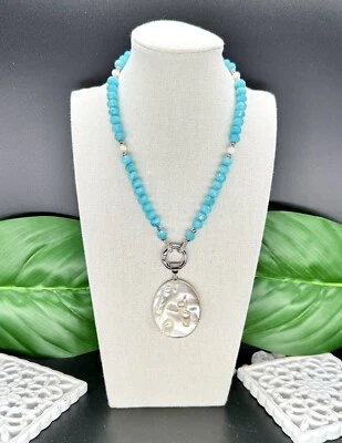 Halskette ,2 In 1 Edelsteinen Collier. Amazonit, Perlmutt  - Bild 1 von 4