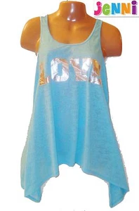 NUEVO CON ETIQUETAS TALLA L Excelente JENNI Sin Mangas Azul Plateado Love Logo Cami Top Espalda Corredora ¡¡Nuevo!!! - Imagen 1 de 3