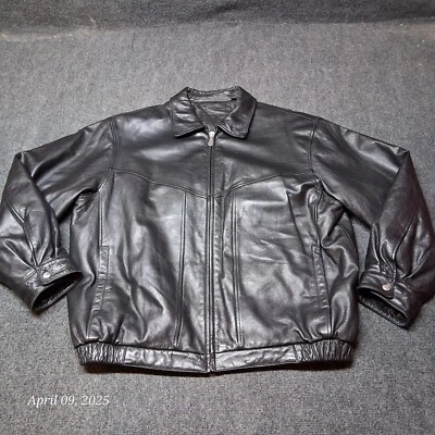 Roundtree & Yorke Leather Bomber Jacket Men Size XL Black Full Zip VERY NICE - Image 1 of 4