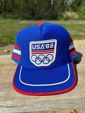 VTG 80s USA Olympics 1988 3 stripe Trucker Snapback Hat Sports Promo