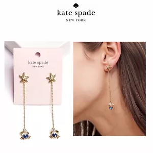 NWT Kate Spade SEA STAR CRAB 12-K Gold Plated CZ Stone/Glass Pearl Drop Earrings - Picture 1 of 9