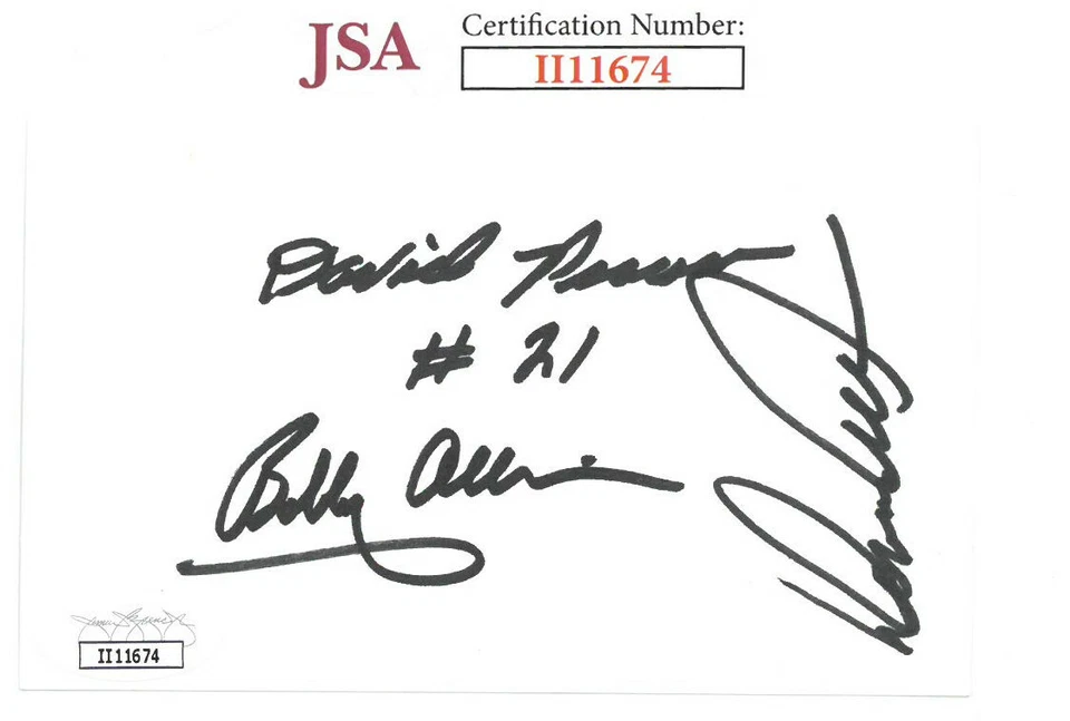 NASCAR Legends Bobby Allison/Donnie Allison/David Pearson signed 3x5 Index - JSA - Image 1 of 1