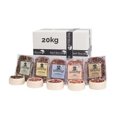 BOB'S BARF Barf Komplettmahlzeiten 20kg (40x500g) Fertigbarf mit allen Zusätzen 5 Menüs
