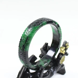 70mm Chinese Hand-carved Green Black Jadeite Jade Gems Bangle Bracelet j7763 - Picture 1 of 11