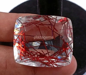 Red Rutilated Quartz 109 Ct Certified Cushion Cut Loose Gemstone 31x27mm 4OUK - Picture 1 of 8
