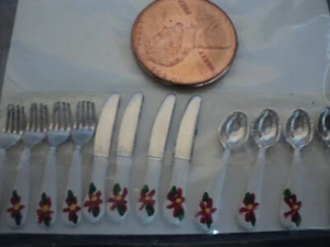 DOLLHOUSE SILVERWARE- 12-PC. RED FLOWER - Picture 1 of 3