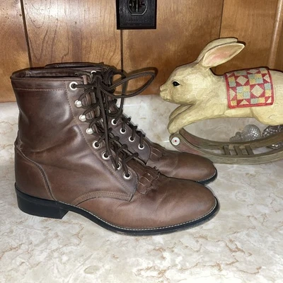 Botas con cordones Justin Junior vintage talla 5D 545Y Y6364 0609 con Kiltie Foto 1 de 4