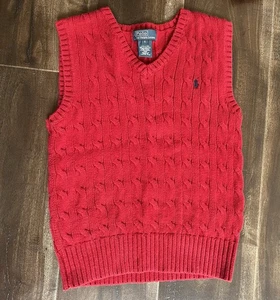 Boys Polo Ralph Lauren red cableknit sweater vest, size 6, cotton - Picture 1 of 4